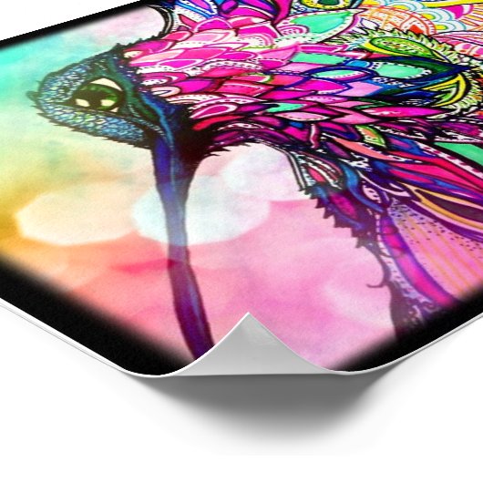 Hummingbird Fantasy Zen Art, hell und farbenfroh Poster (Ecke)