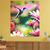 Hummingbird fliegt zu einer Blume Canvas Print Leinwanddruck (Insitu (Wohnzimmer))