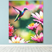 Hummingbird fliegt zu einer Blume Canvas Print Leinwanddruck (Insitu (Holzboden))