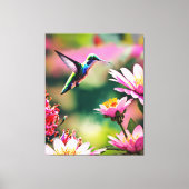 Hummingbird fliegt zu einer Blume Canvas Print Leinwanddruck (Vorderseite)