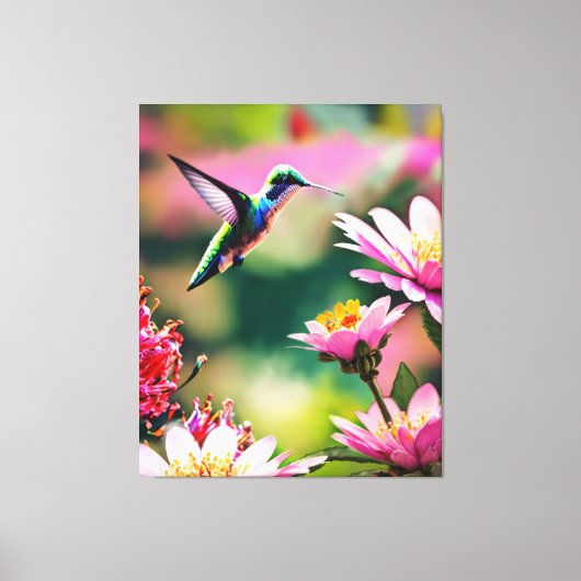 Hummingbird fliegt zu einer Blume Canvas Print Leinwanddruck (Vorderseite)