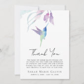 Hummingbird Floral Aquarell Beerdigung Gedenkstätt Dankeskarte (Vorderseite)