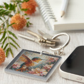 Hummingbird & Floral Art Acrylic Keychain – Textur Schlüsselanhänger (Vorderseite rechts)