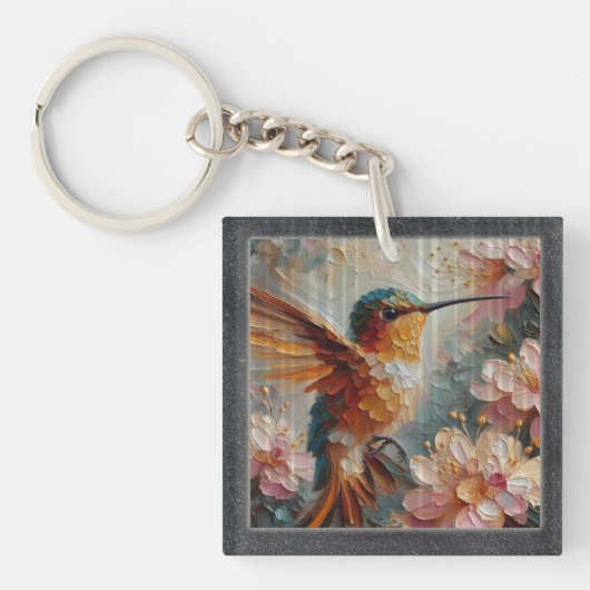 Hummingbird & Floral Art Acrylic Keychain – Textur Schlüsselanhänger (Vorderseite)