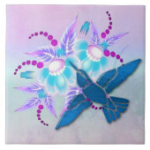 Hummingbird Floral Art Deco Fliese (Vorderseite)