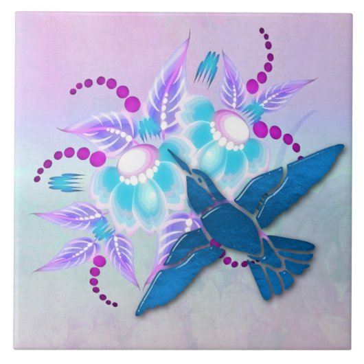 Hummingbird Floral Art Deco Fliese (Vorderseite)