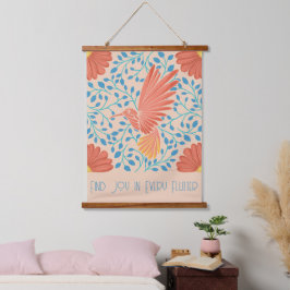 Hummingbird Floral Art Print Wandteppich Mit Holzrahmen