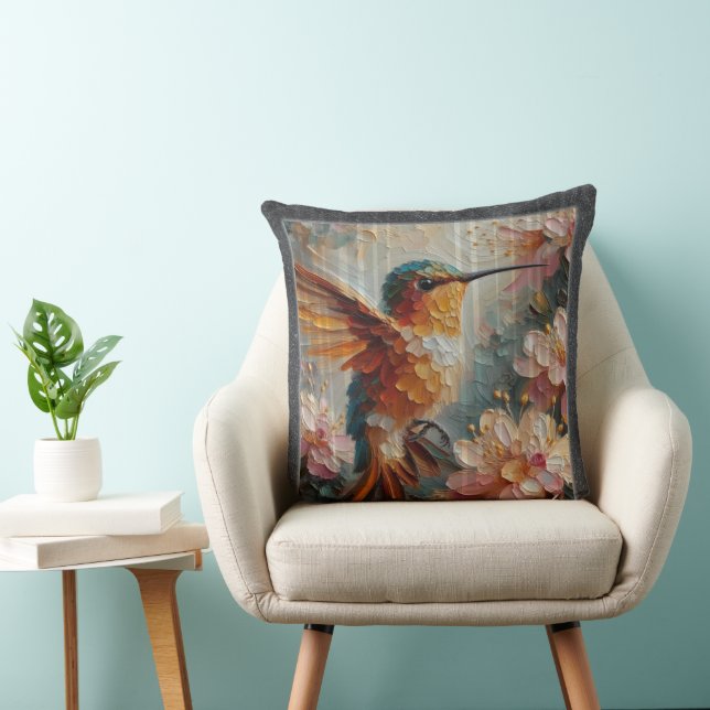 Hummingbird & Floral Art Throw Pillow – Textured Kissen (Stuhl )