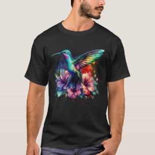 Hummingbird Floral Bird Artwork Wasserfarbene Blum T-Shirt