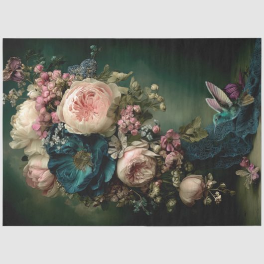 Hummingbird & Floral Fantasy Bouquet Seidenpapier (Vorderseite)