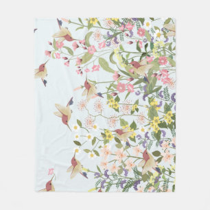 Hummingbird Floral Garden Vintag Illustration Fleecedecke