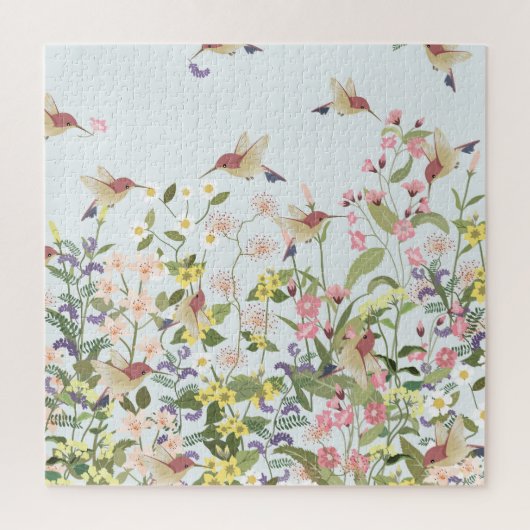 Hummingbird Floral Garden Vintag Illustration Puzzle (Vertikal)
