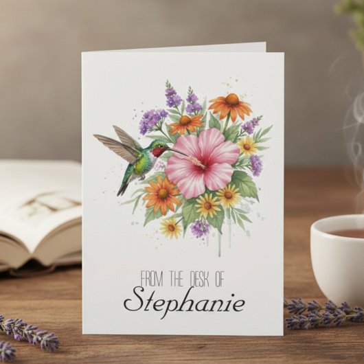Hummingbird Floral Notecard - Watercolor Bloom Dankeskarte