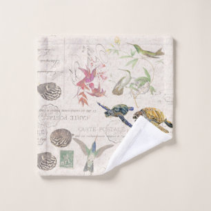 Hummingbird Floral Sea Turtle Französisch Ephemer Badhandtuch Set