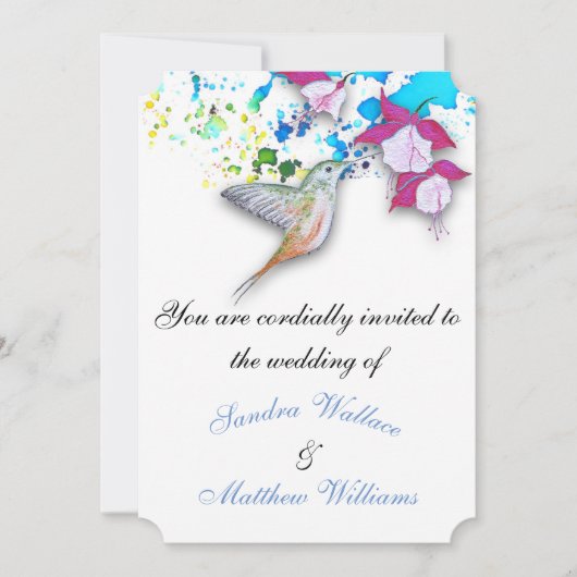 Hummingbird & Fuchsia Elegante Hochzeitseinladunge Einladung (Vorderseite)