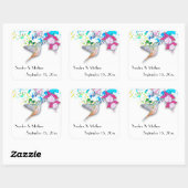 Hummingbird & Fuchsia Personalisierte Hochzeitstic Quadratischer Aufkleber (Blatt)