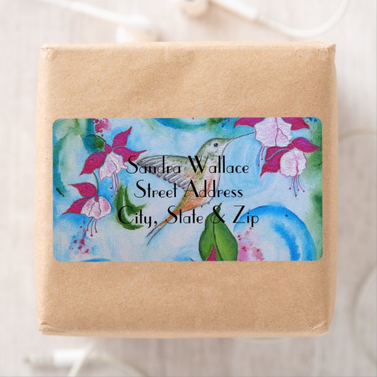 Hummingbird & Fuchsia Wedding Return Address Label (Insitu)