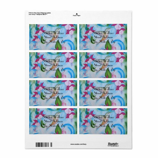 Hummingbird & Fuchsia Wedding Return Address Label (Vorne)