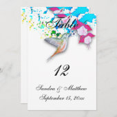 Hummingbird & Fuchsia Wedding Tischnummer Cards (Vorne/Hinten)