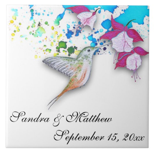 Hummingbird & Fuchsia Wedding Trivet/Untersetzer Fliese (Vorderseite)