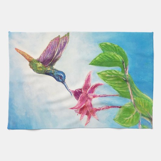Hummingbird, Fuschia, Blume, Geschirrtuch (Horizontal)