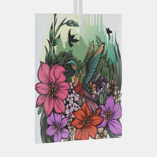 Hummingbird Garten Ornament Aus Glas (Vorderseite Rechts)