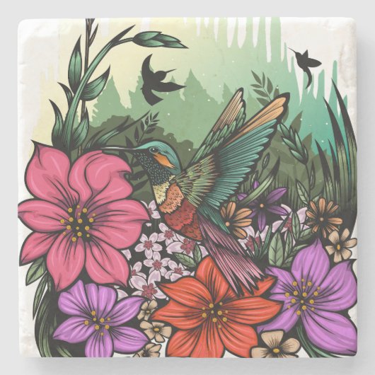 Hummingbird Garten Steinuntersetzer (Vorderseite)