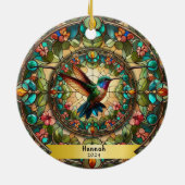 Hummingbird gesteinigtes Glas Personalisiert ausse Keramik Ornament (Hinten)
