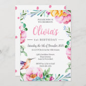 Hummingbird Girls Geburtstagsparty Einladung Pink (Vorne/Hinten)