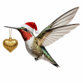 Hummingbird & Gold Heart Bird Christmas Ornament Fotoskulptur Ornament