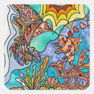 Hummingbird Goldfish Reflection Art Sticker