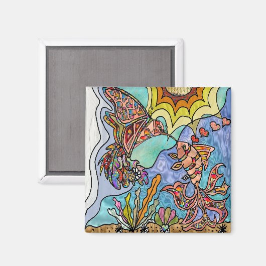 Hummingbird Goldfish Reflection Fantasy Art Magnet (Vorderseite/Rückseite)
