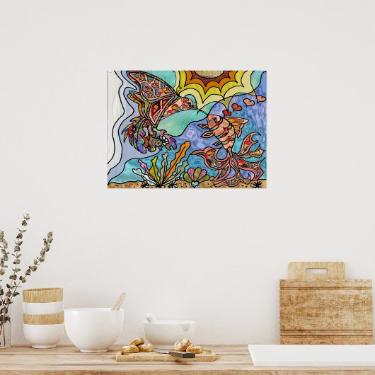 Hummingbird Goldfish Reflection Fantasy Art Poster (Küche)