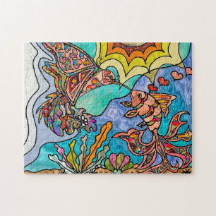 Hummingbird Goldfish Reflection Fantasy Art Puzzle