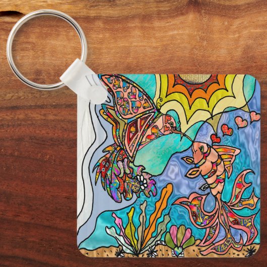 Hummingbird Goldfish Reflection Fantasy Art Schlüsselanhänger (Vorderseite)