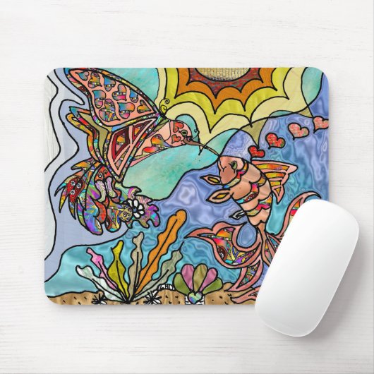 Hummingbird Goldfish Reflection Fantasy Mousepad (Mit Mouse)