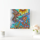 Hummingbird Goldfish Reflection Fantasy Wall Clock Quadratische Wanduhr (Zuhause)