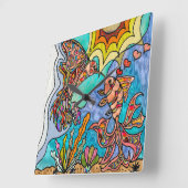 Hummingbird Goldfish Reflection Fantasy Wall Clock Quadratische Wanduhr (Winkel)