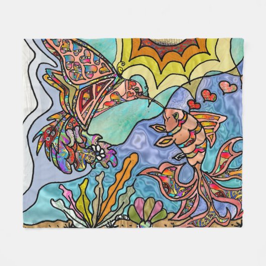 Hummingbird Goldfish Reflektion Art Fleece Blanket (Vorderseite (Horizontal))