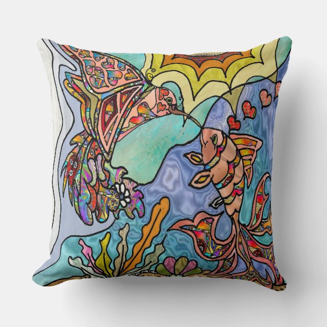 Hummingbird Goldfish Reflektion Art Throw Kissen (Vorderseite)