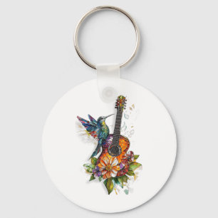 Hummingbird Guitar Floral Musician Naturol Lover B Schlüsselanhänger