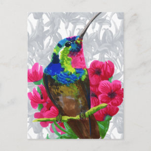 Hummingbird Hand zeichnend helle Illustration. Neo Postkarte