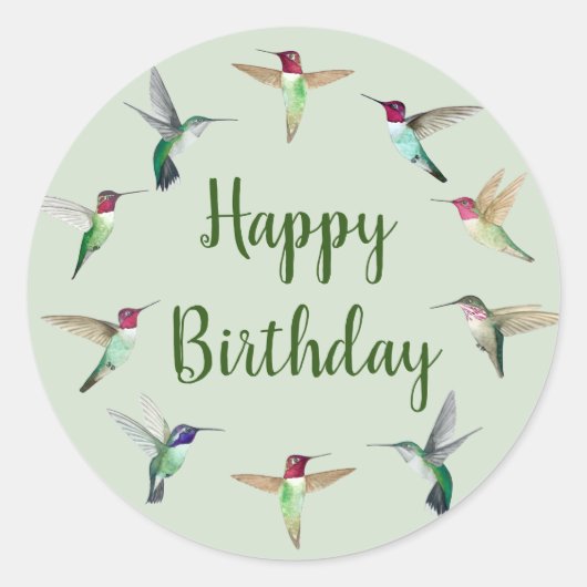 Hummingbird Happy Birthday Classic Round Sticker (Vorderseite)