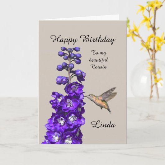 Hummingbird Happy Birthday Cousin, Linda Karte (Gelbe Blume)