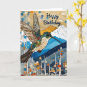 Hummingbird Happy Birthday Karte (Gelbe Blume)