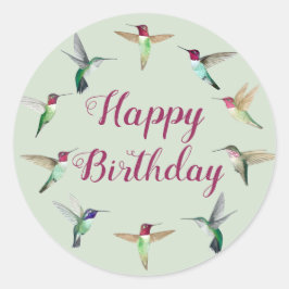 Hummingbird Happy Birthday Runder Aufkleber