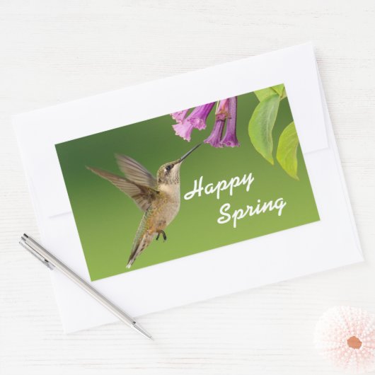 Hummingbird Happy Spring Rechteckiger Aufkleber (Umschlag)