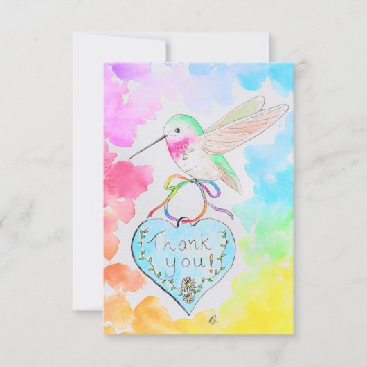 Hummingbird, Heart and Rainbows Dankeschön Karte (Vorderseite)