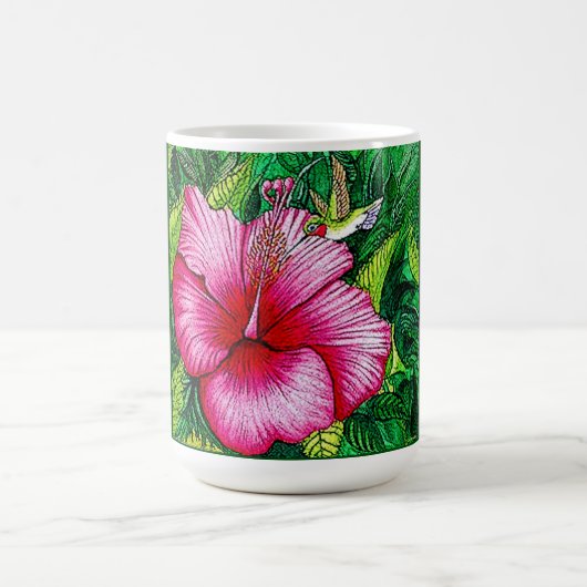 Hummingbird Hibiskus Aquarellbilder Kaffeetasse (Mittel)