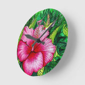 Hummingbird Hibiskus Aquarellbilder Runde Wanduhr (Winkel)